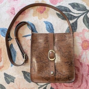Patricia Nash Brown Leather Crossbody Bag Signature Map Design